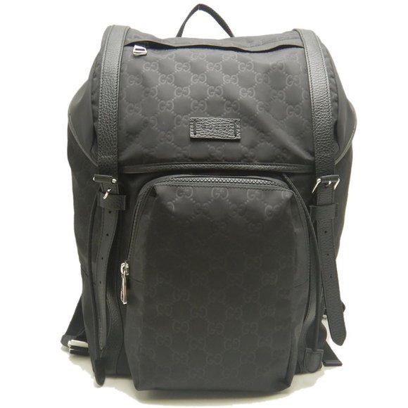GUCCI Daypack 387071 Backpack in GG Nylon and Leather, Black, 252986